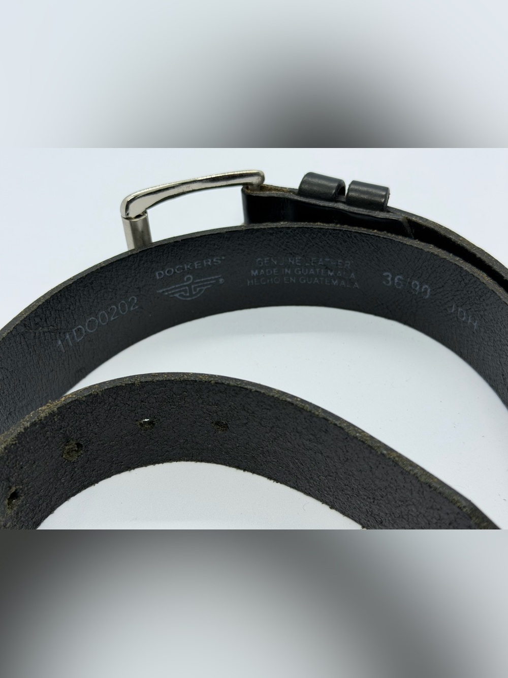 Dockers Men's Black Leather Belt with Silver Buckle